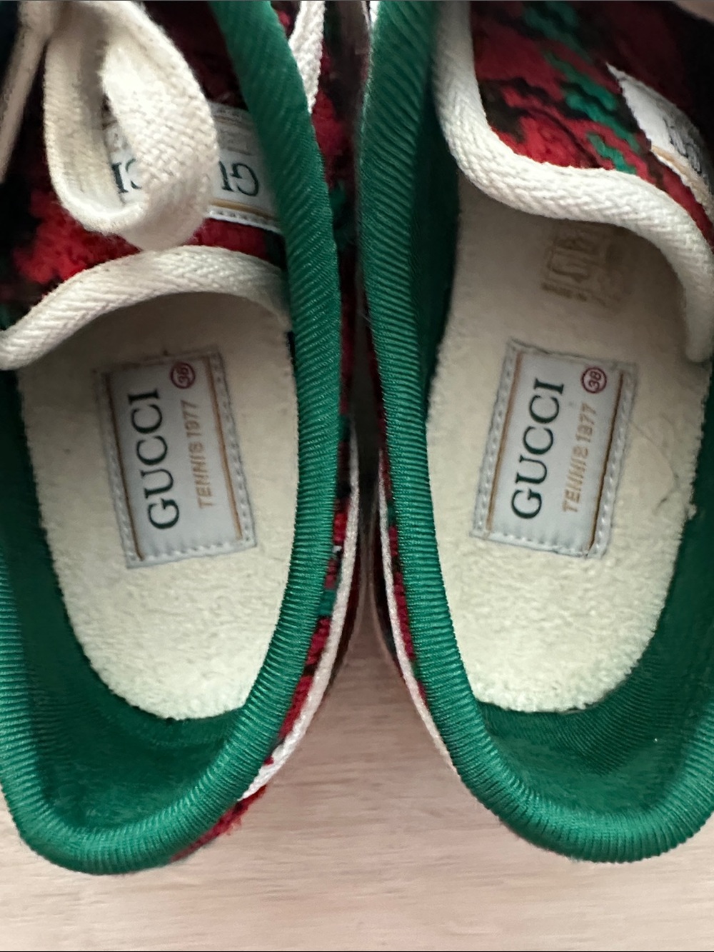 Gucci Tennis 1977 GG Knit Sneakers Red Green Wool Size 38 - Picture 6 of 6